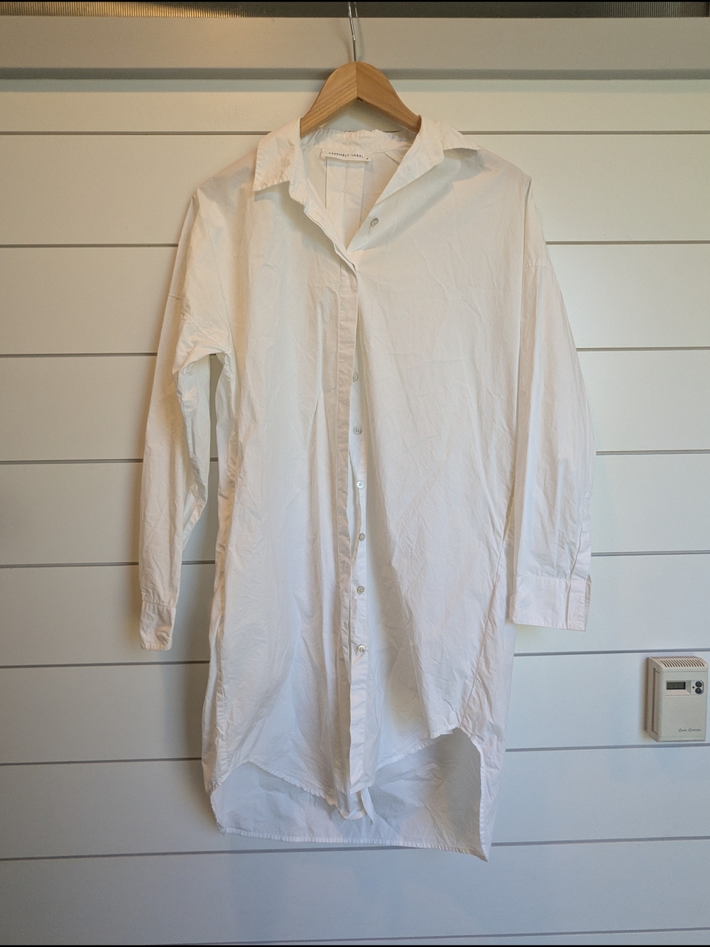 Assembly Label White Mini Shirt Dress Size 6 Small Long Sleeve Crisp